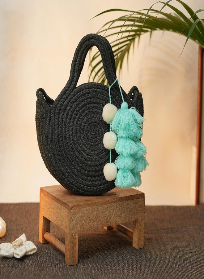 Ariya Women Sling Bag with Tassel Charm (4063 | Black) Handcrafted PP & Cotton Blend Shoulder Purse, Perfect for Ladies & Girls, Lightweight Crossbody Bag for Daily Use, Casual, Travel & All Occasions - Image 2